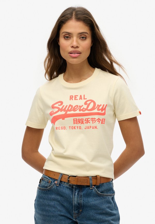 Superdry & Co VINTAGE LOGO NEON - Print T-shirt - urban cream