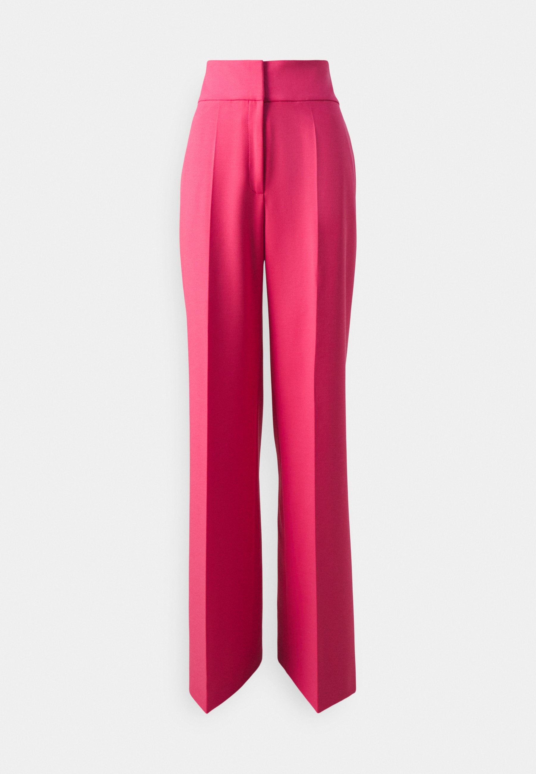 Rosa weit geschnittene Hose mit hoher Taille, featuring scharfen Falten, glattem Material und flachem Vorderdesign. Keine sichtbaren Taschen oder Beschläge.
