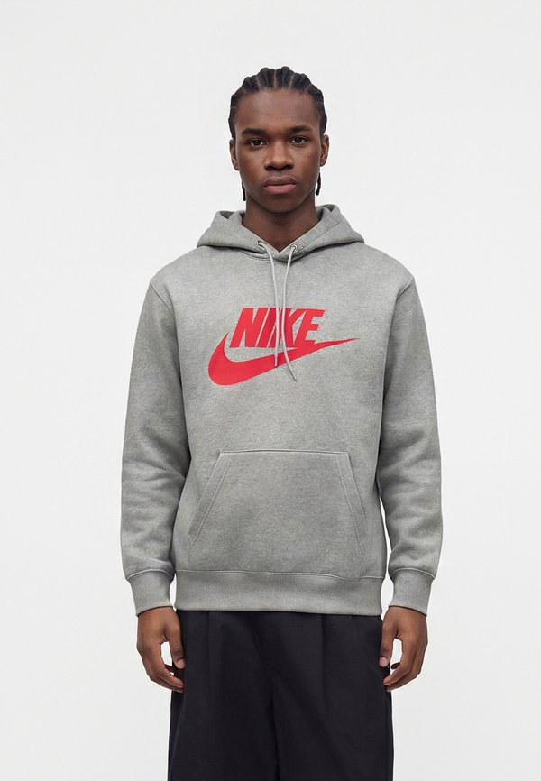 Nike Sportswear CLUB HOODIE - Hoodie - grey heather/smoke grey/university red