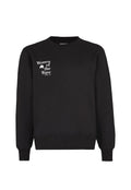 Schwarzes Rundhals-Sweatshirt mit einem weißen Grafdruck auf der linken Brust, der "Women of the Wave" und den Markennamen "O'Neill" liest.