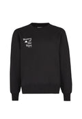 Schwarzes Rundhals-Sweatshirt mit einem weißen Grafdruck auf der linken Brust, der "Women of the Wave" und den Markennamen "O'Neill" liest.