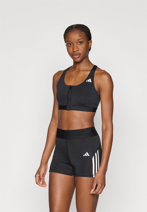 adidas Performance OPTIME ESSENTIALS WORKOUT ZIP-FRONT MEDIUM SUPPORT - Medium support sports bra - black