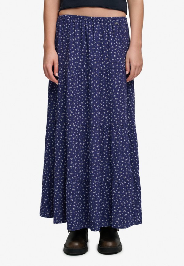 Superdry & Co SUPERDRY WOVEN TIERED MAXI SKIRT.. - Maxi skirt - mariner navy ditsy floral