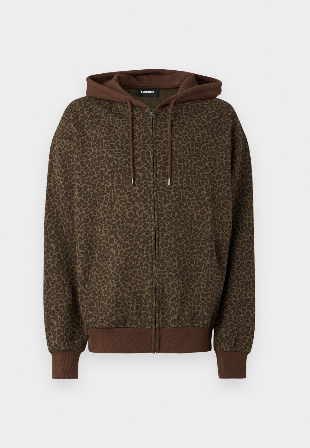 YOURTURN UNISEX RELAXED FIT LEO PRINT ZIP-UP HOODIE