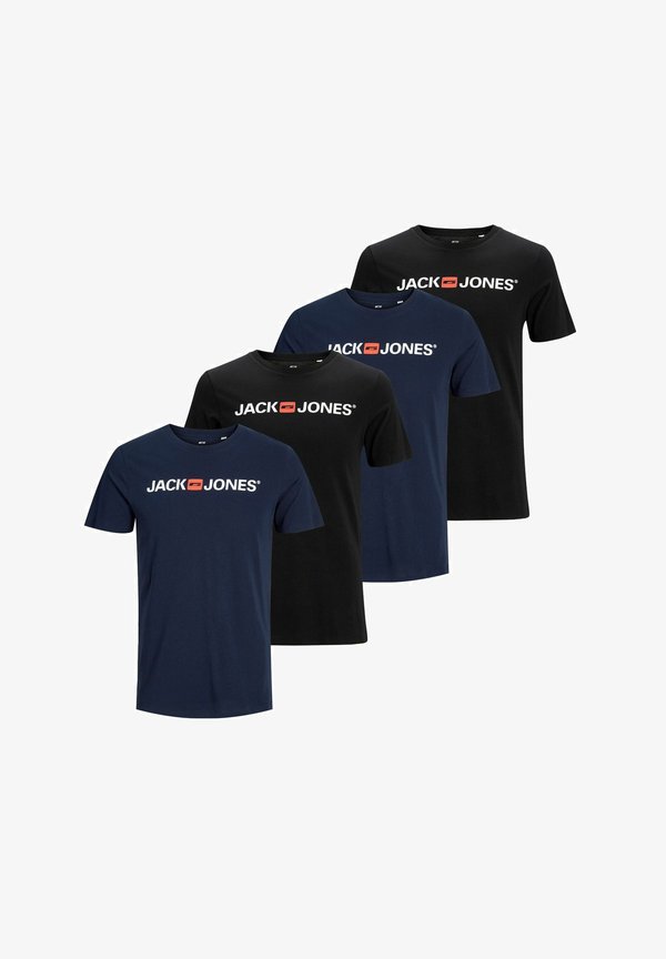 Jack & Jones RUNDHALS 4 STÜCK - Print T-shirt - schwarz navy