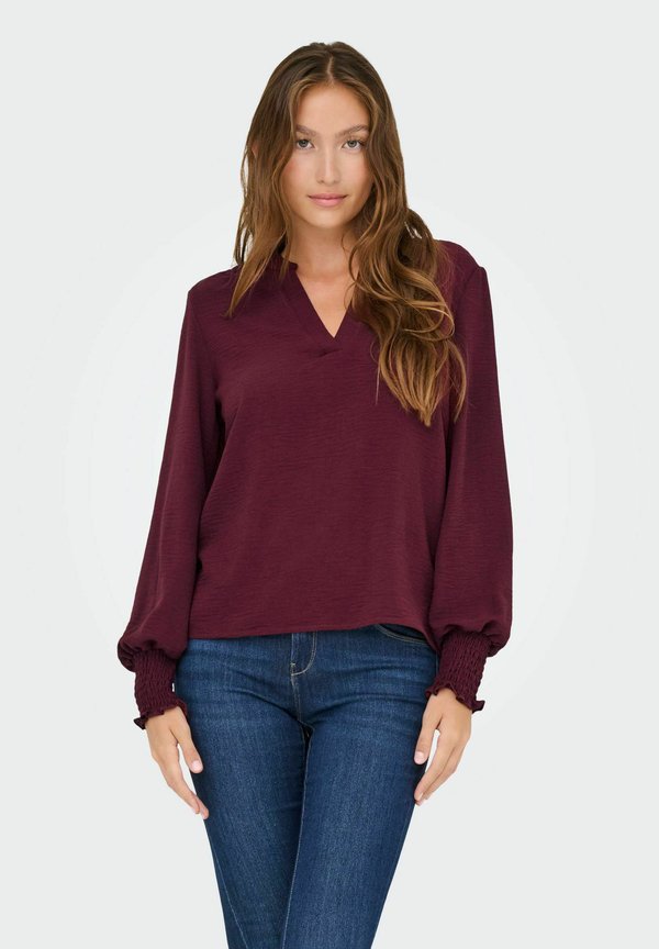 ONLY ONLMETTE V-NECK LS SMOCK TOP NOOS WVN - Blouse - tawny port