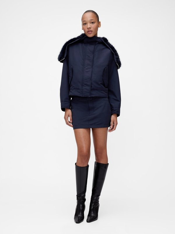 GAP GAPSTUDIO FAUX FUR-LINED CROP BOMBER JACKET
