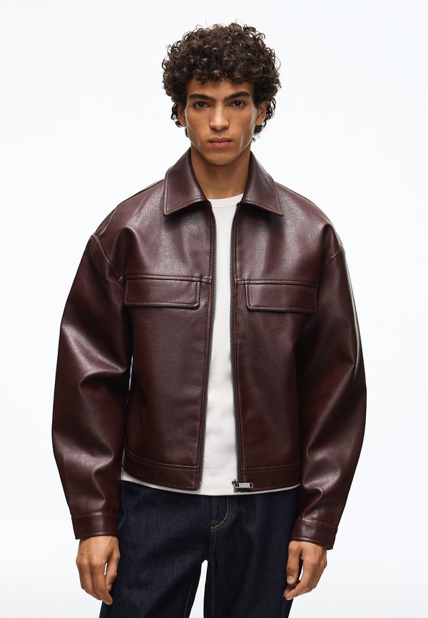 Bershka Faux leather jacket - bordeaux