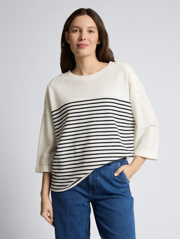 TOM TAILOR MIT STREIFENMUSTER - Long sleeved top - offwhite/navy blue stripe