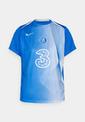 Blaues Sporttrikot mit einem Farbverlauf-Design, das eine weiße "3" und ein Vereinswappen zeigt. Hergestellt aus glattem Stoff, mit kurzen Ärmeln und Rundhalsausschnitt.