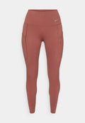 Nike Leggings in Rostfarbe mit hohem Bund, zwei Seitentaschen und einer glatten, dehnbaren Textur für Komfort und Beweglichkeit.