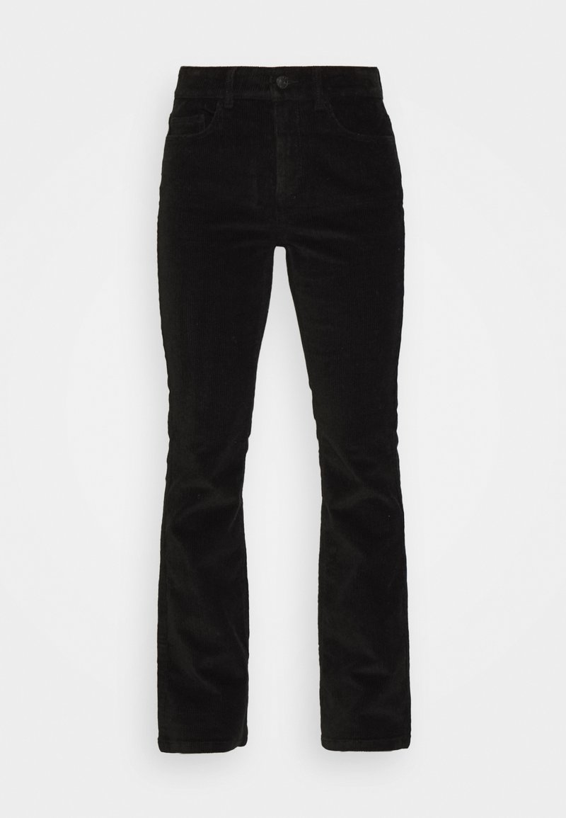 Schwarze Cordhosen mit geradem Bein Design, featuring Fronttaschen und einem Knopfverschluss an der Taille. Weicher Textur und langlebiges Material.