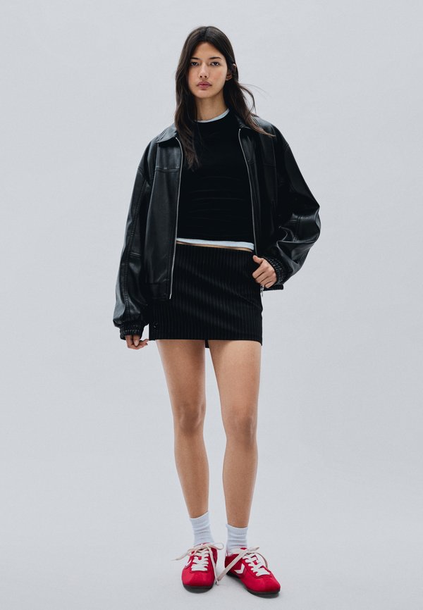 Bershka Faux leather jacket - black