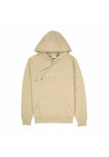 Beige Kapuzenpullover mit verstellbarem Kordelzug an der Kapuze, einer vorderen Kängurutasche und "Daily Paper" in weißer Schreibschrift auf der Brust gestickt.