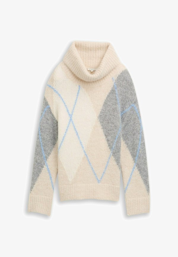 TOM TAILOR Jumper - beige grey argyle knit design