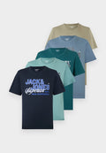 Jack & Jones JJELOGO TEE O NECK 5 PACK - Print T-shirt - vetiver/blue mirage/mineral blue/atlantic deep/navy blazer