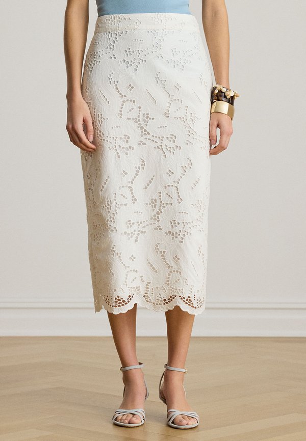 Lauren Ralph Lauren PAISLEY-EYELET COTTON MIDI PENCIL SKIRT