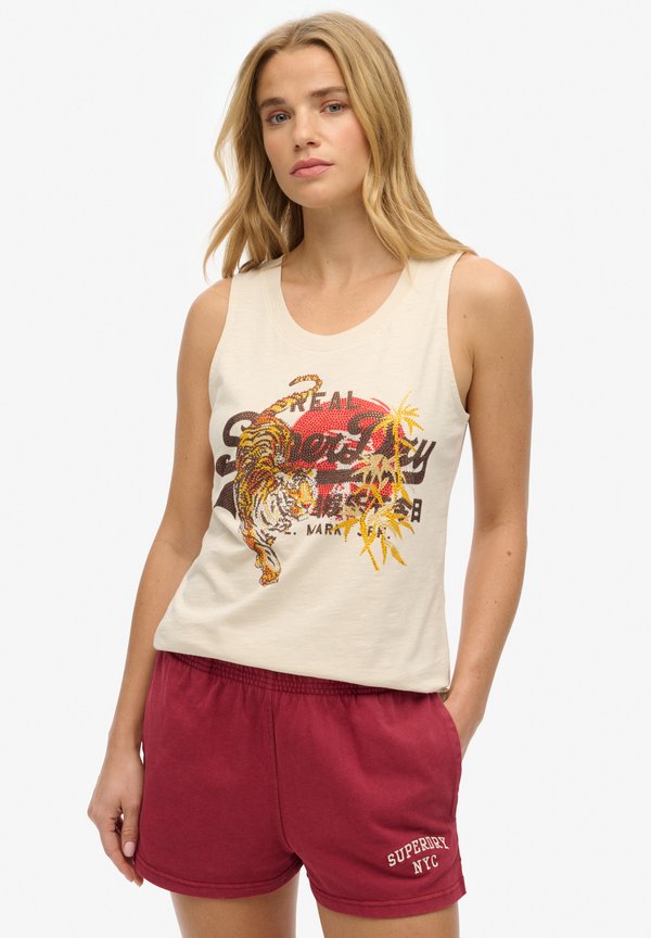 Superdry & Co VINTAGE LOGO TOKYO SCOOP NECK - Top - pumice stone beige