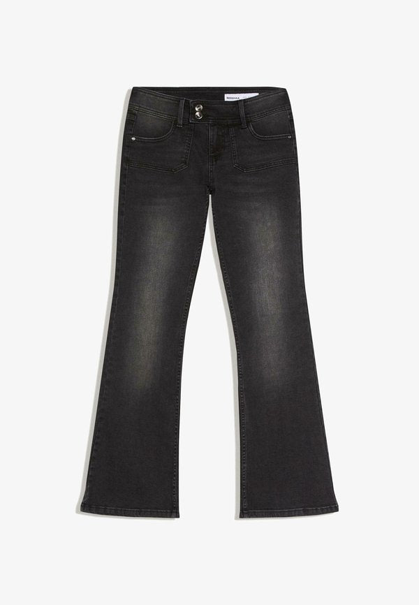 Bershka LOW-RISE - Bootcut jeans - black