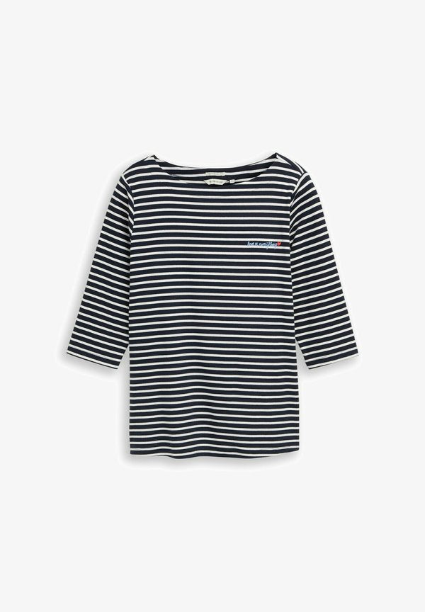 TOM TAILOR PLUS SIZE - MIT STREIFENMUSTER - Long sleeved top - navy blue/offwhite stripe