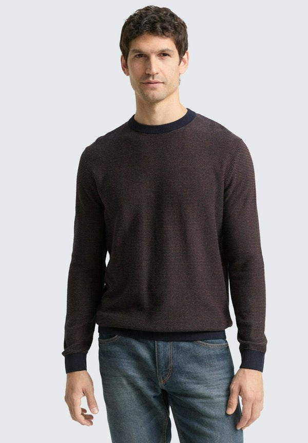 TOM TAILOR Jumper - navy/mid brown dot stripe