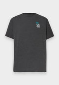 Dunkelgraues T-Shirt mit kurzen Ärmeln, kleinem türkisfarbenem Palmenmotiv und weißem "O'Neill"-Logo auf der oberen linken Brustseite.