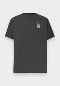 Dunkelgraues T-Shirt mit kurzen Ärmeln, kleinem türkisfarbenem Palmenmotiv und weißem "O'Neill"-Logo auf der oberen linken Brustseite.