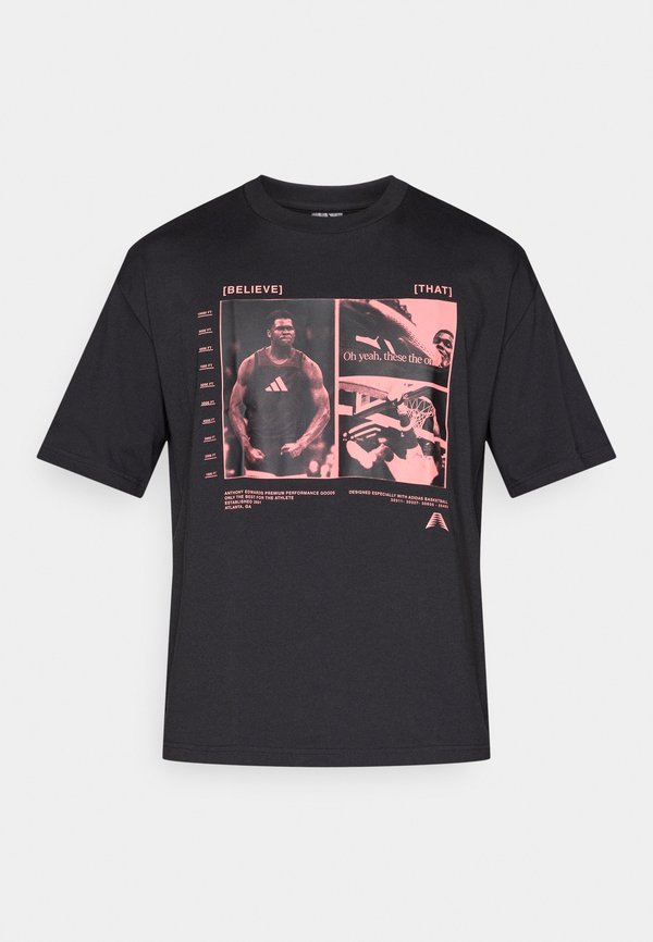 adidas Performance TEE - Print T-shirt - black/acid red
