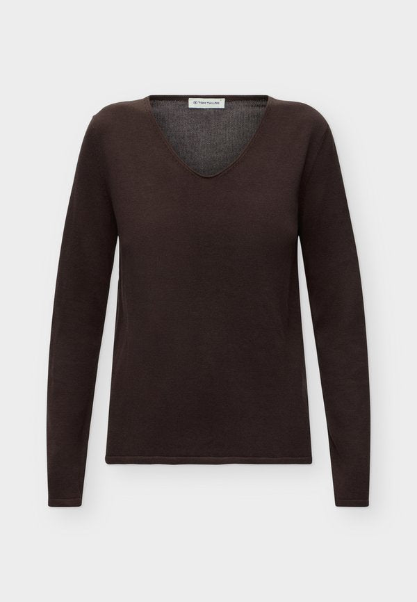 TOM TAILOR SWEATER BASIC V-NECK - Jumper - java dark brown