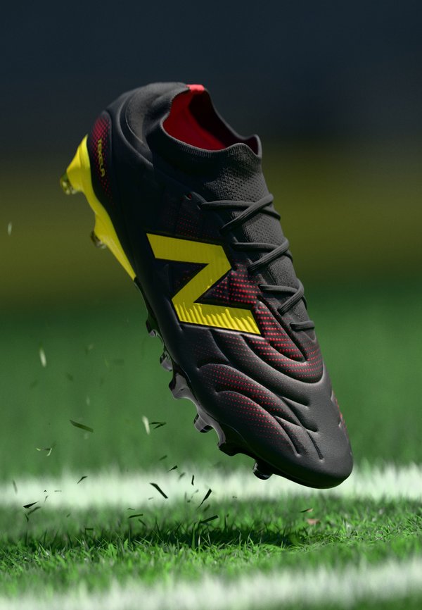 New Balance TEKELA V5 TEAM FG - Firm-ground football boots - black 100/punch yellow/fire cracker