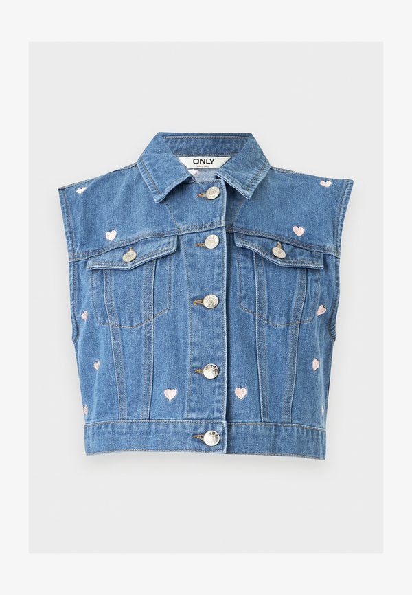 ONLY ONLVEGA HEART WAISTCOAT - Waistcoat - medium blue denim