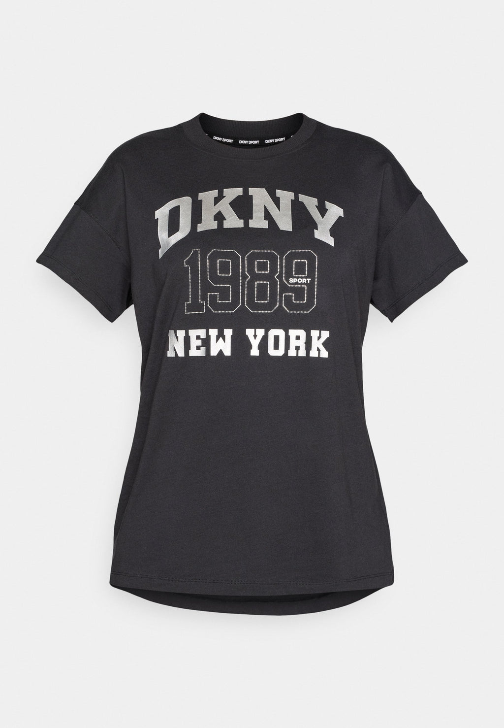 DKNY RHINESTUD LOGO DROP SHOULDER SHORT SLEEVE LEGGING TEE