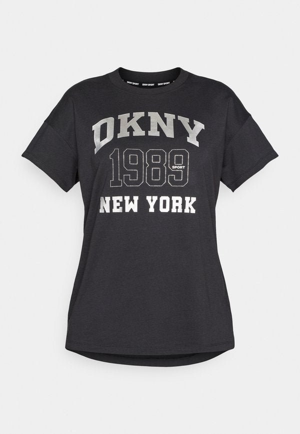 DKNY RHINESTUD LOGO DROP SHOULDER SHORT SLEEVE LEGGING TEE