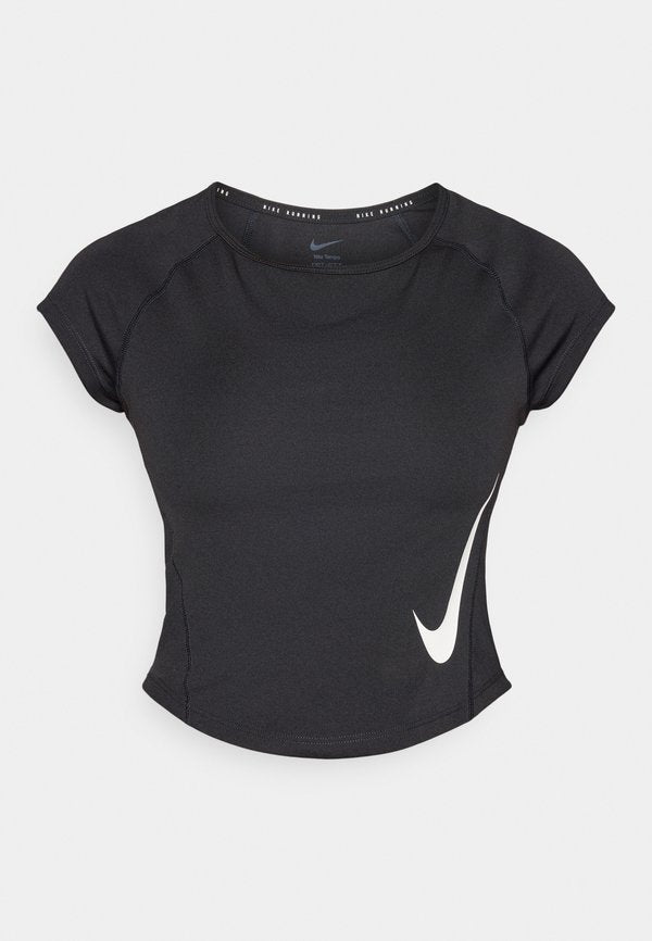 Nike Performance TEMPO RUN - Sports T-shirt - black/white/reflective silver-coloured