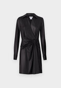 DKNY COLLARED V NECK DRAPPED DRESS