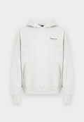 Hellgrauer Hoodie aus Baumwollmischung, mit einer vorderen Kängurutasche, gerippten Bündchen und einem kleinen Logo auf der linken Brust.
