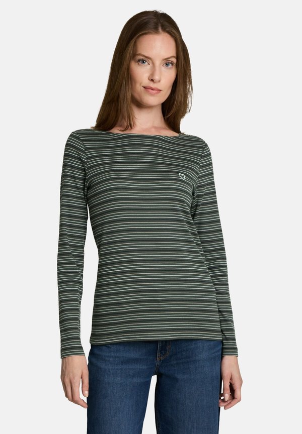 TOM TAILOR LANGARMSHIRT MIT HERZ-STICKEREI - Long sleeved top - green dusty light green stripe