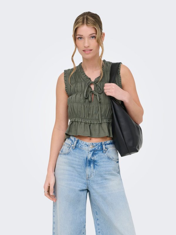 ONLY ONLGOA Linen - Top - smokey olive