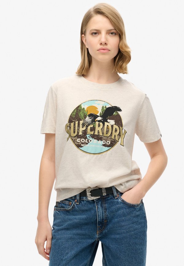 Superdry & Co TRAVEL SOUVENIR - Print T-shirt - oat cream marl