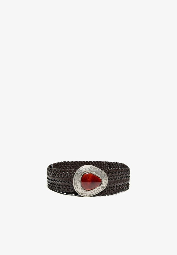 Bershka BRAIDED BELT - Braided belt - dark brown