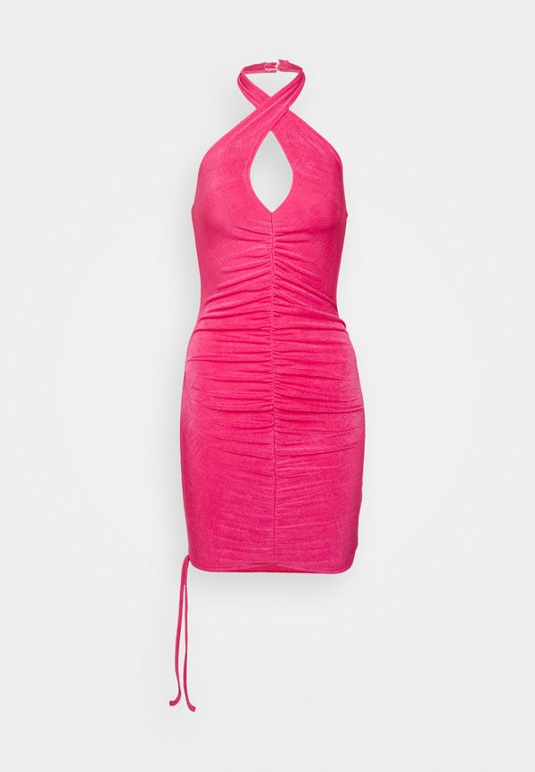 IN THE STYLE HALTERNECK RUCHED SLINKY MINI DRESS