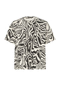 T-Shirt mit kurzen Ärmeln aus einem Zebra-Muster-Stoff, der mit schwarzer und weißer Spiralen gestaltet ist. Rundhalsausschnitt und entspannte Passform. Weicher Stoff.