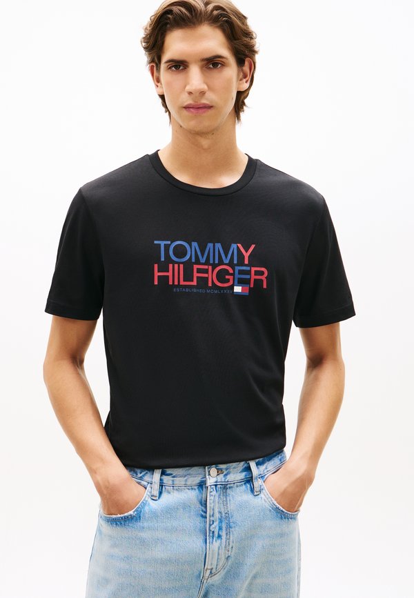 Tommy Hilfiger LOGO JERSEY CREW NECK T-SHIRT - Print T-shirt - black