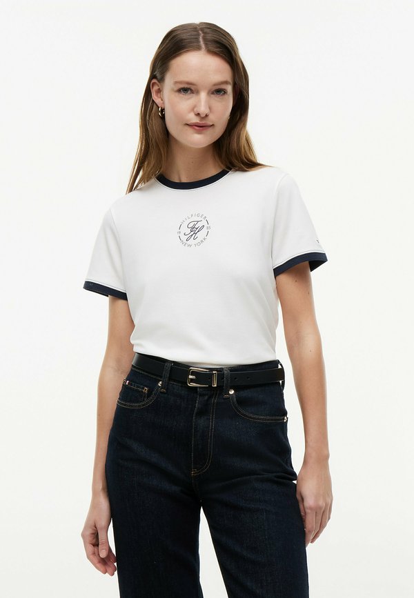 Tommy Hilfiger TOMMY HILFIGER LOGO EMBROIDERY RINGER T-SHIRT - Print T-shirt - ecru