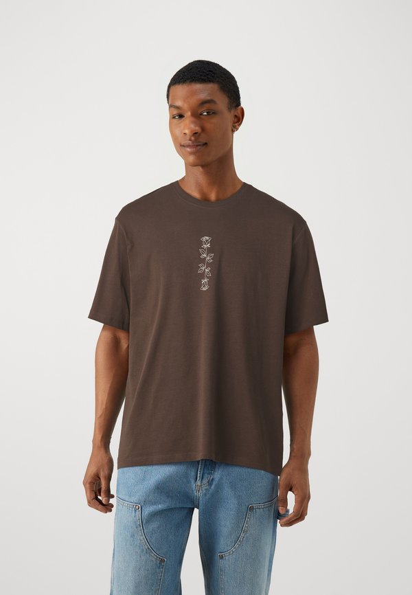 Jack & Jones JJWOLFIE 5 PACK - Print T-shirt - chocolate brown /white/moonbeam/black