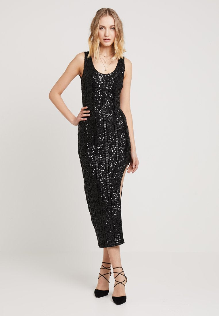 Missguided PEACE + LOVE SCOOP BACK EMBELLISHED MIDI DRESS
