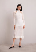 Hervé Léger SHEER FLUTED STRIPE MIDI DRESS