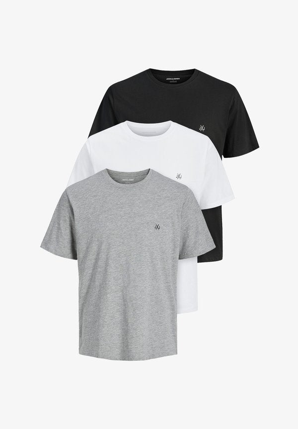 Jack & Jones 3ER PACK  - Basic T-shirt - white black grey