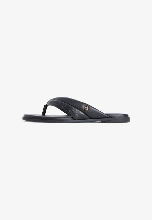 Tommy Hilfiger LEATHER TOE POST FLAT SANDALS - T-bar sandals - black