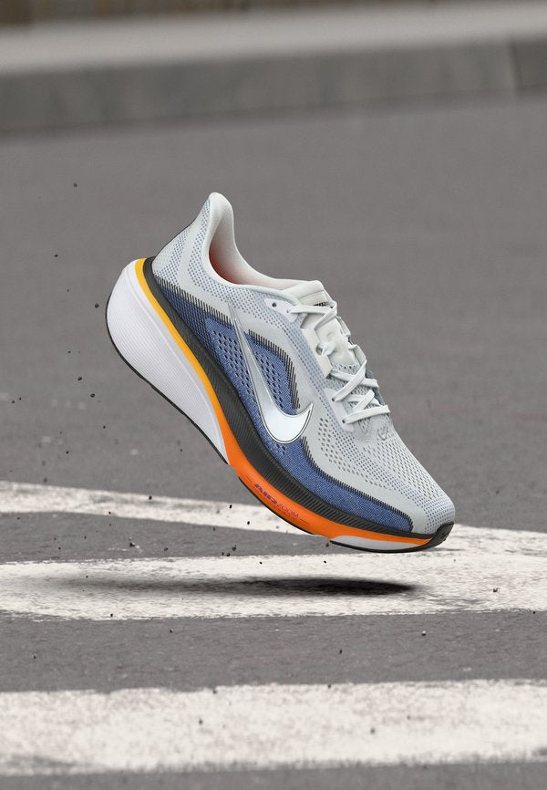 Nike Performance AIR ZOOM PEGASUS 42 - Road running shoes - white/metallic silver-coloured/lapis/total orange/laser orange/off noir